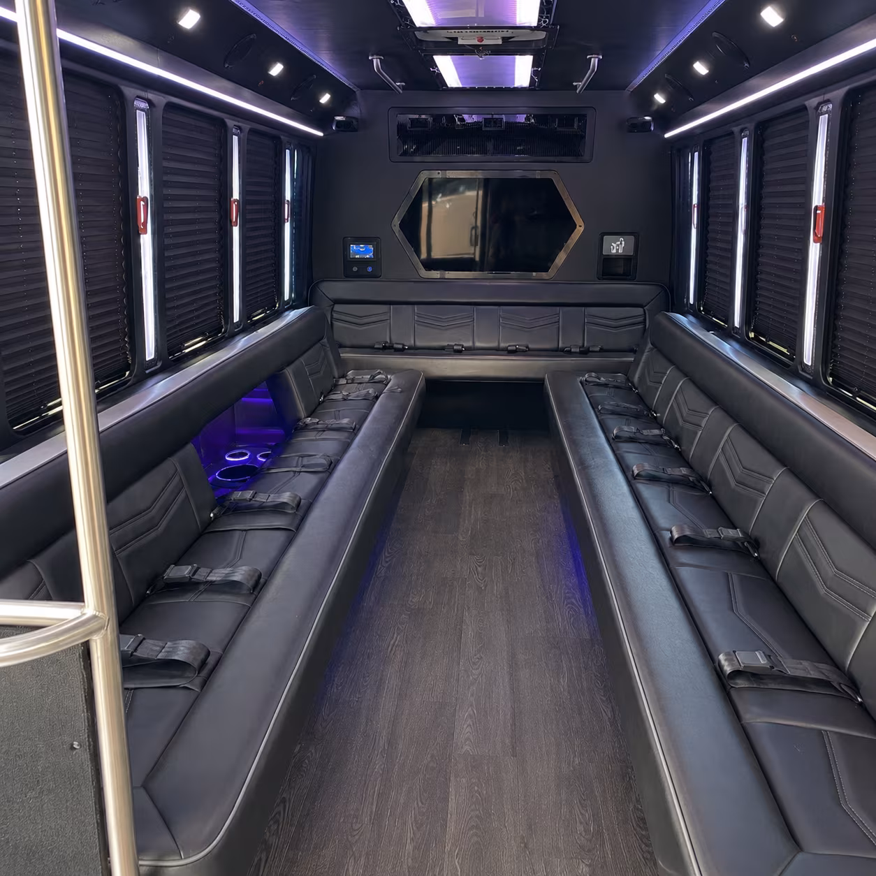 corona 18 passenger party bus interior