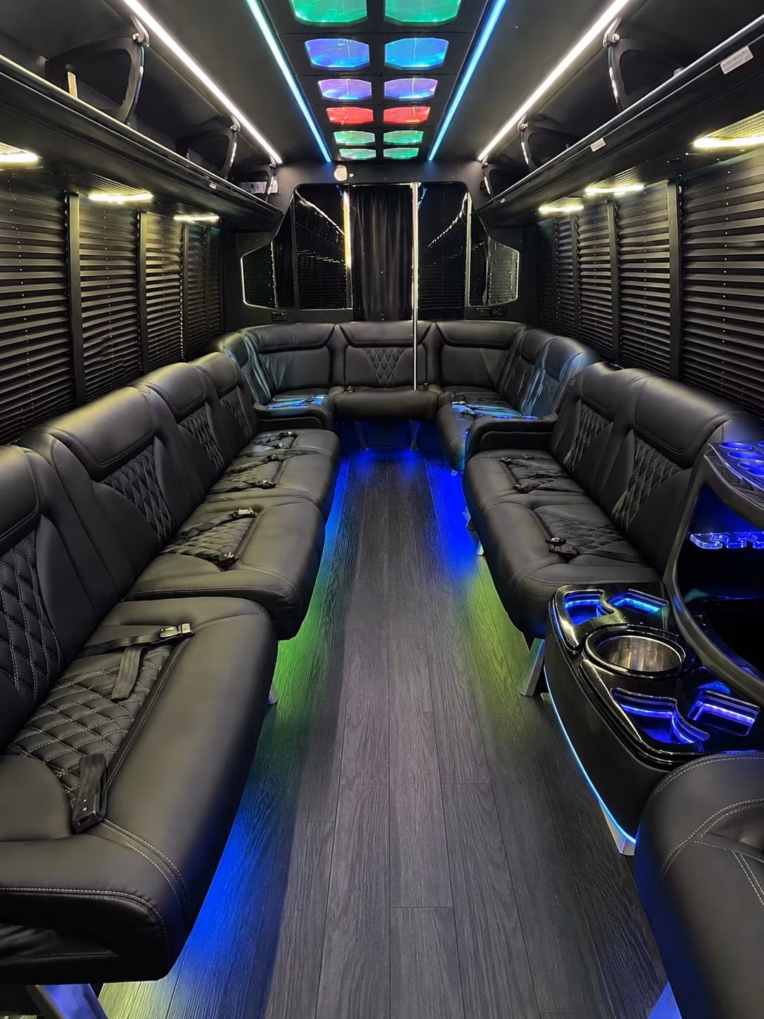 corona 20 passenger party bus interior