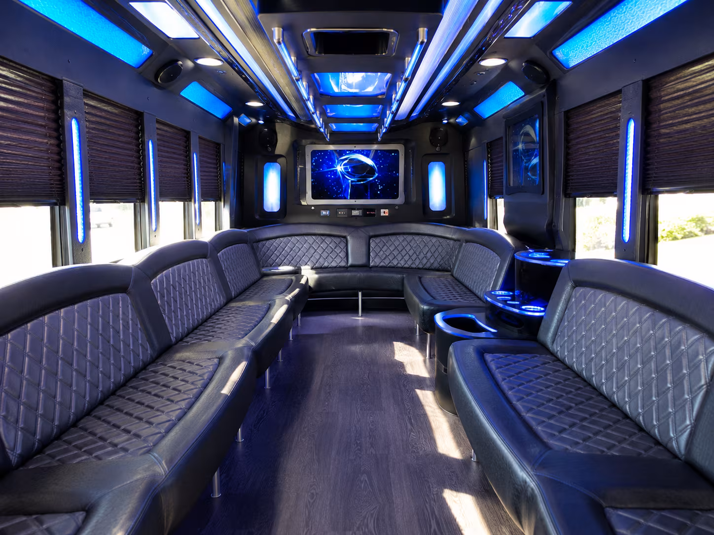 corona 28 passenger party bus inside