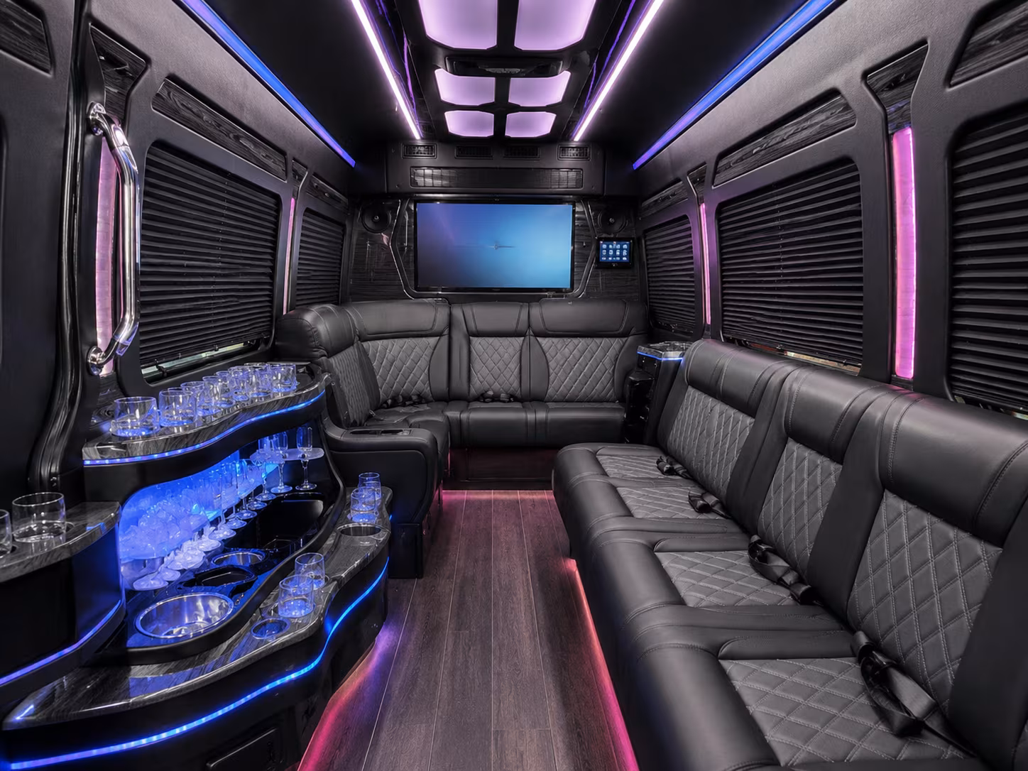 corona 28 passenger party bus interior
