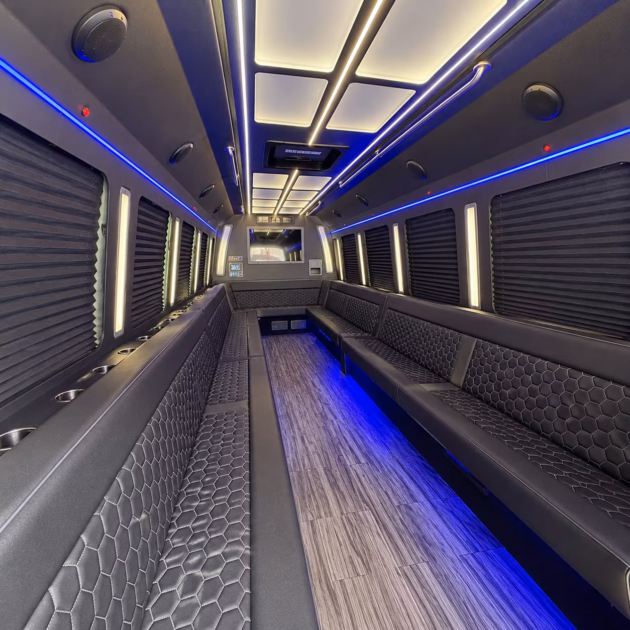 corona 30 passenger party bus interior