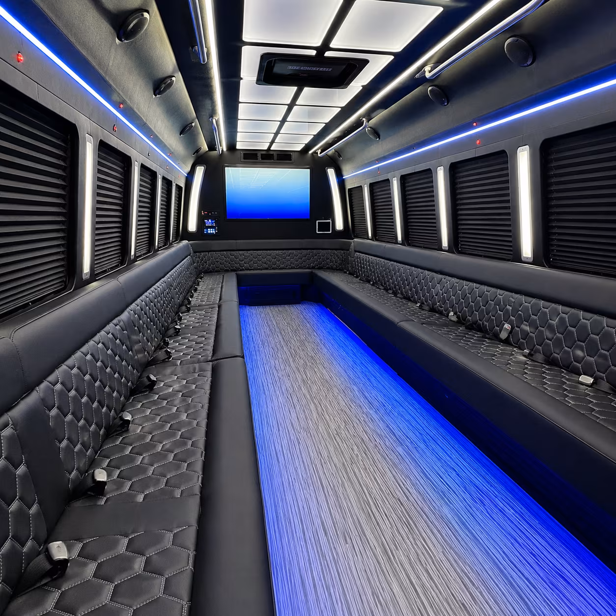 corona 50 passenger party bus inside