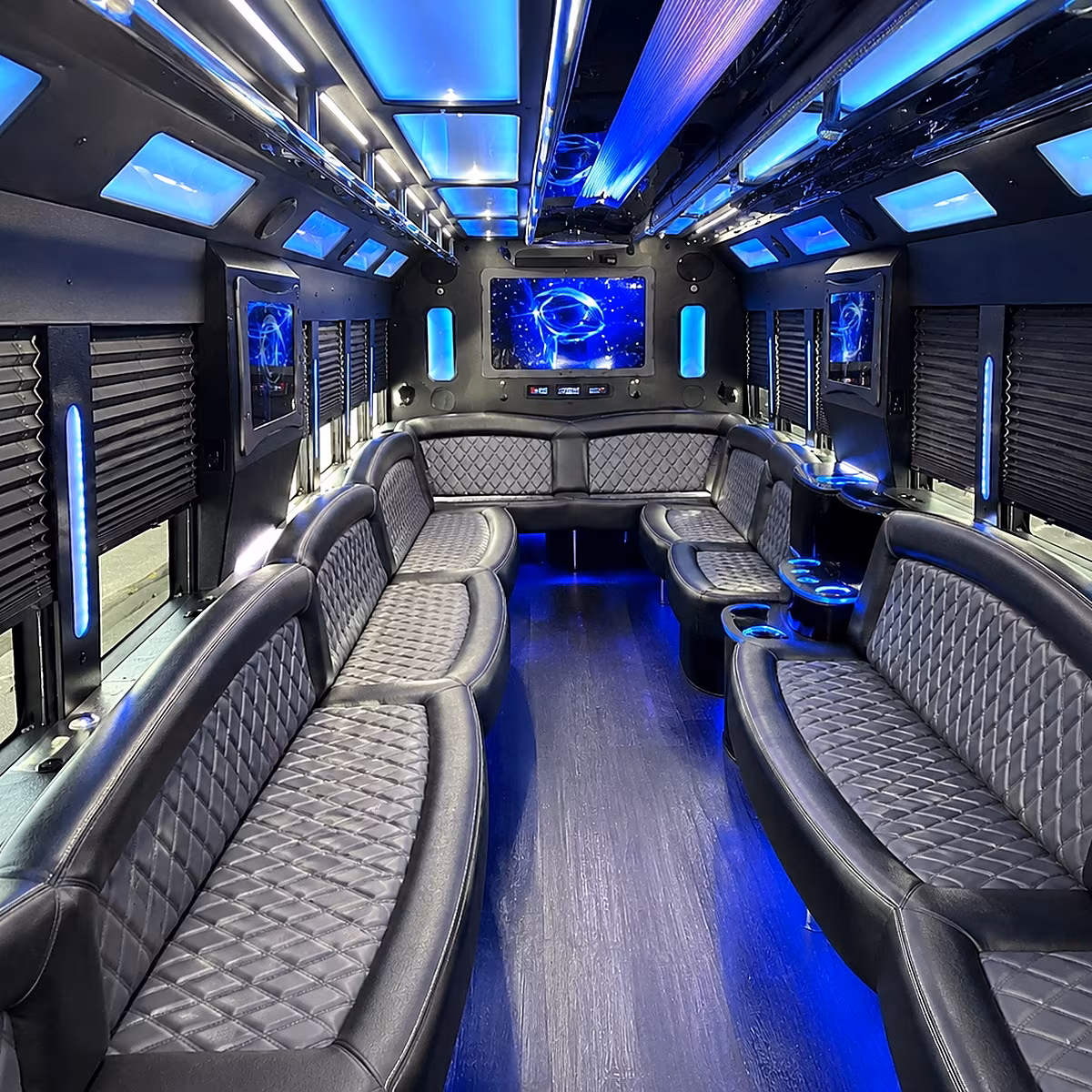 corona 50 passenger party bus interior